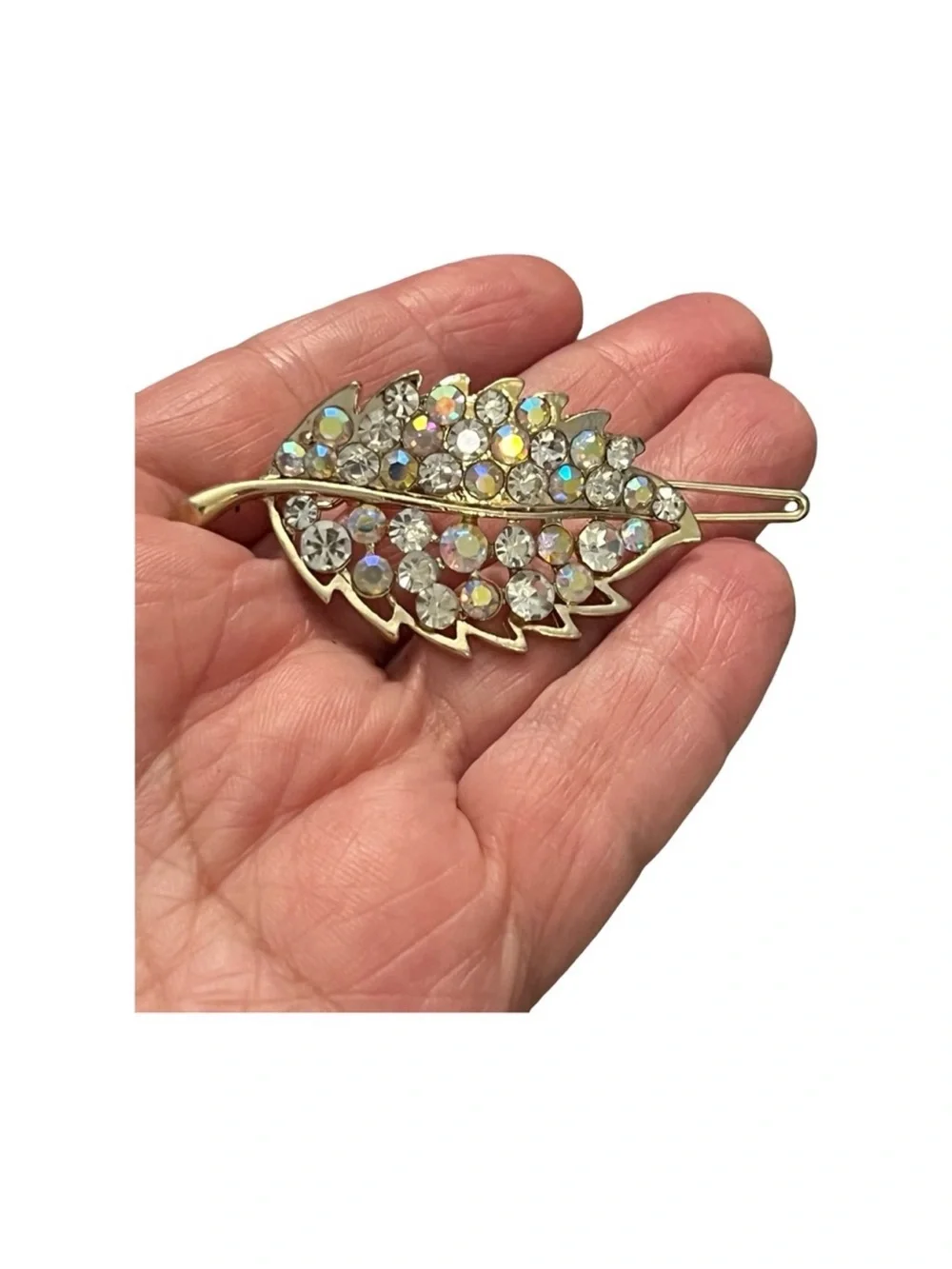 Gold Leaf Crystal Hair Clip - Sparkling Clear Rhinestones FINAL PRICE DROP